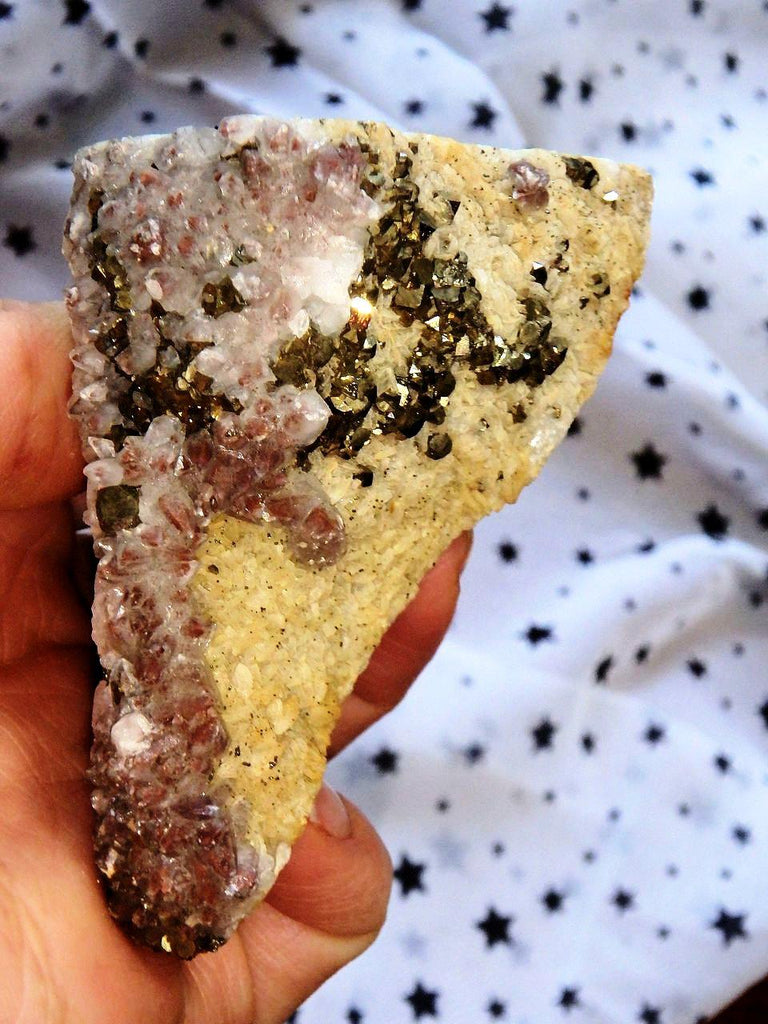 Red Hematite Quartz & Golden Pyrite on Rock Matrix - Earth Family Crystals