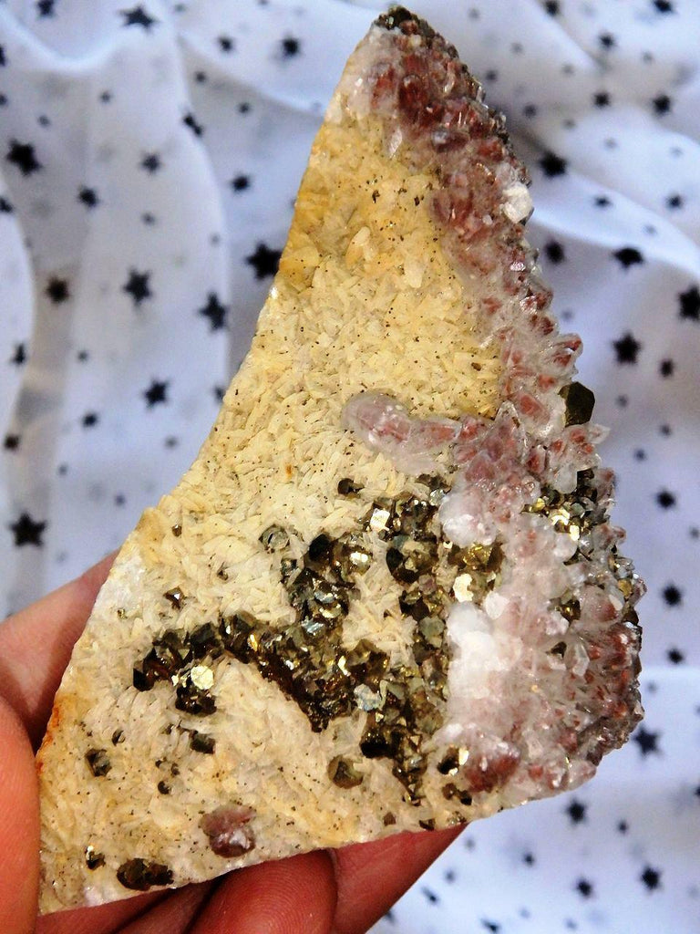 Red Hematite Quartz & Golden Pyrite on Rock Matrix - Earth Family Crystals