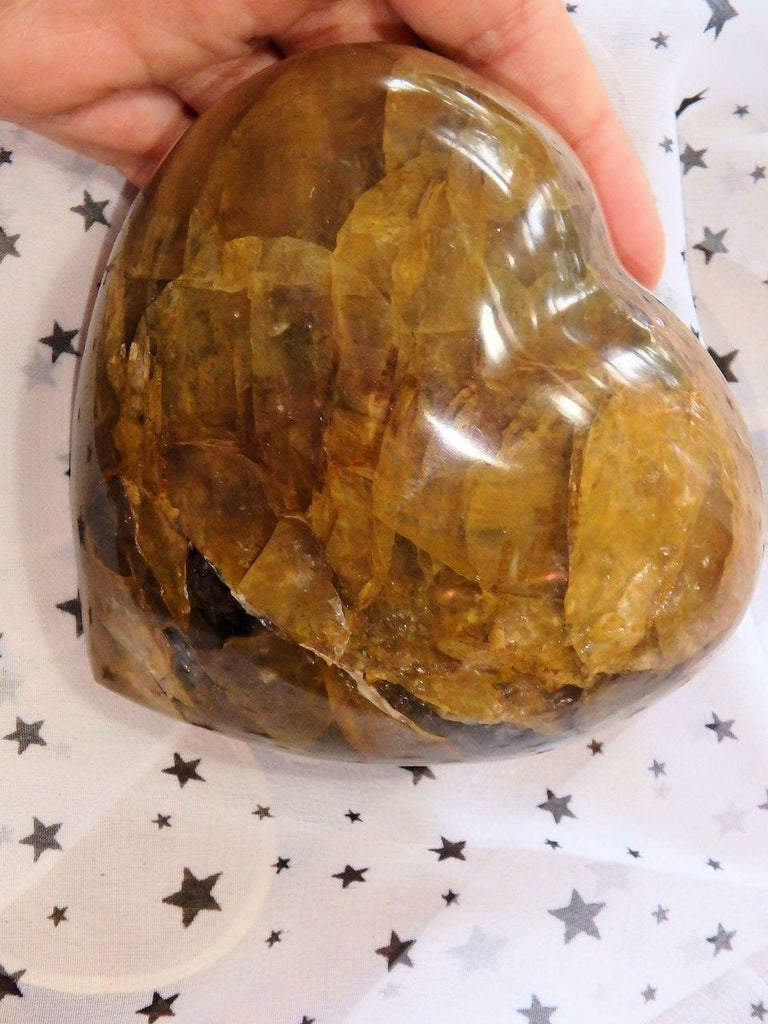 Breathtaking Puffy Golden Hematoid Quartz Large Love Heart Carving - Earth Family Crystals