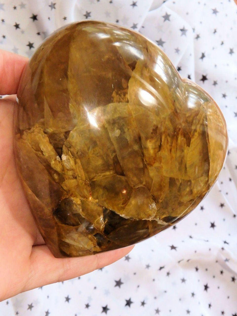 Breathtaking Puffy Golden Hematoid Quartz Large Love Heart Carving - Earth Family Crystals