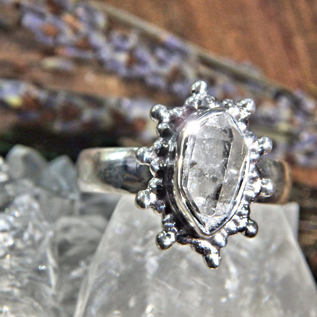 Pretty DT Herkimer Diamond Quartz Sterling Silver Ring (Size 9) - Earth Family Crystals
