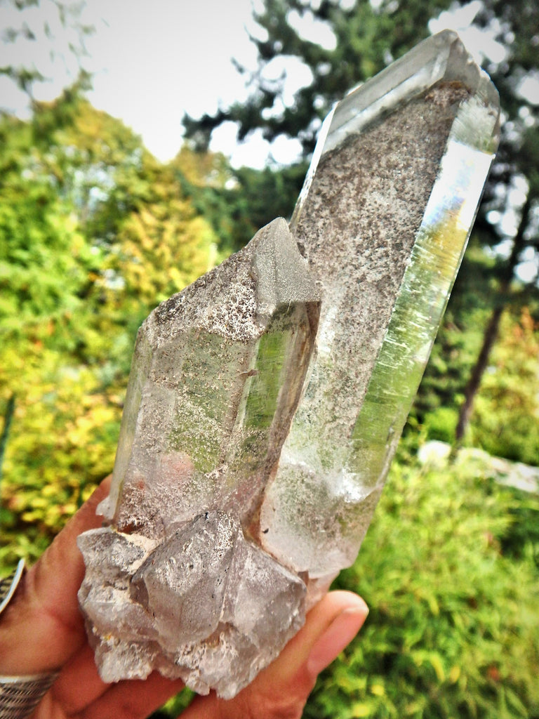 Brilliant Samadhi Twin Himalayan Quartz Large Cluster With Green Chlorite Inclusions & Self Healing - Earth Family Crystals