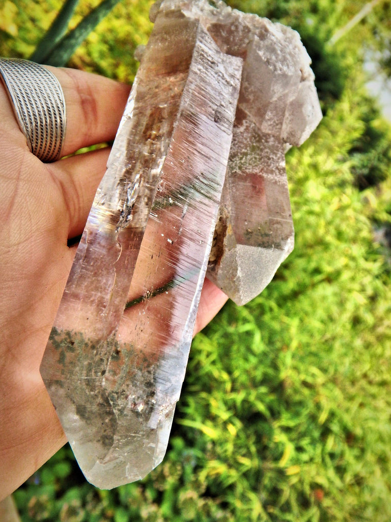 Brilliant Samadhi Twin Himalayan Quartz Large Cluster With Green Chlorite Inclusions & Self Healing - Earth Family Crystals
