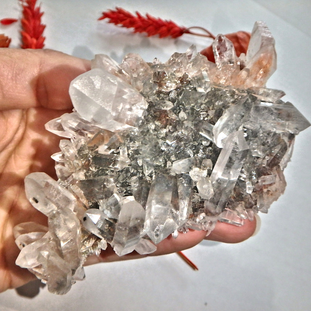High Vibration Pink Samadhi Himalayan Quartz Double Sided Beauty Cluster - Earth Family Crystals