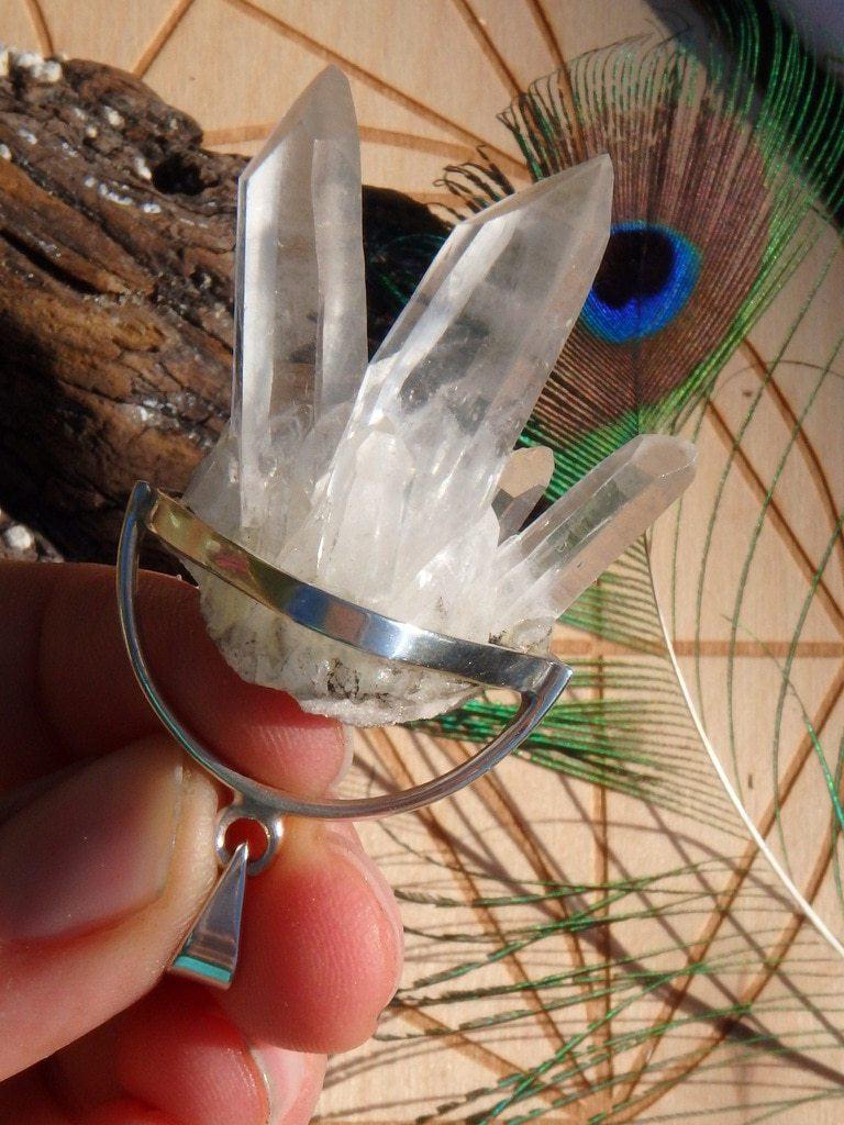Amazing Chunky Himalayan Quartz Cluster Gemstone Pendant In Sterling Silver (Includes Silver Chain) - Earth Family Crystals