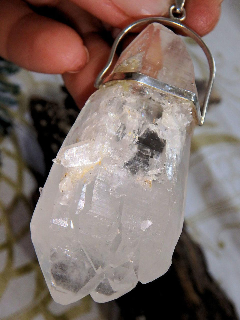 Incredible DT Elestial Himalayan Quartz Chunky Pendant in Sterling Silver (Includes Silver Chain) - Earth Family Crystals