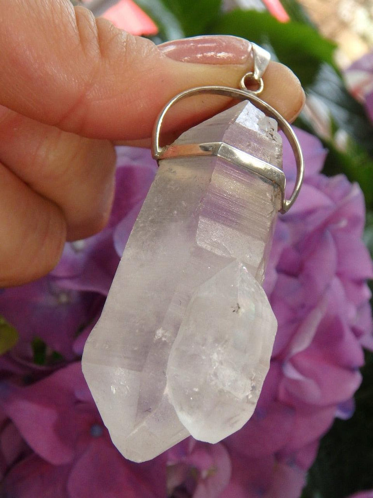 Extra Special Chunky Double Terminated Himalayan Quartz Pendant With Attached DT Baby In Sterling Silver (Includes Silver Chain) - Earth Family Crystals