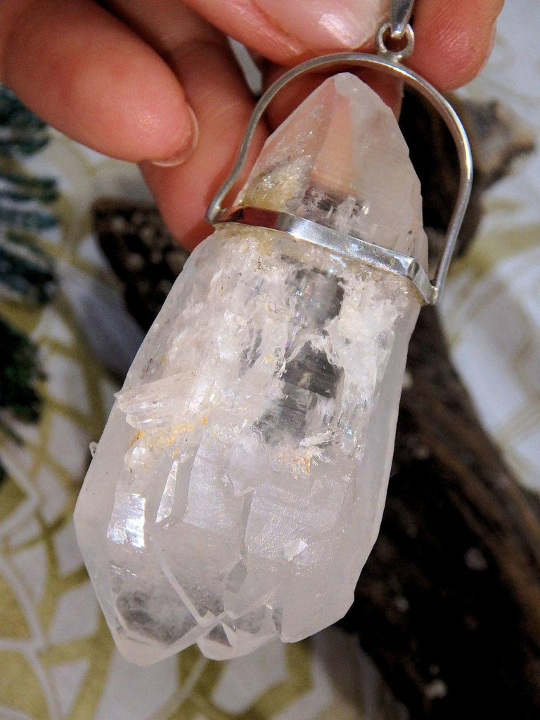 Incredible DT Elestial Himalayan Quartz Chunky Pendant in Sterling Silver (Includes Silver Chain) - Earth Family Crystals