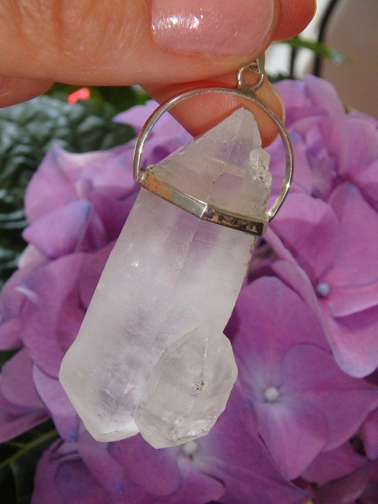 Extra Special Chunky Double Terminated Himalayan Quartz Pendant With Attached DT Baby In Sterling Silver (Includes Silver Chain) - Earth Family Crystals
