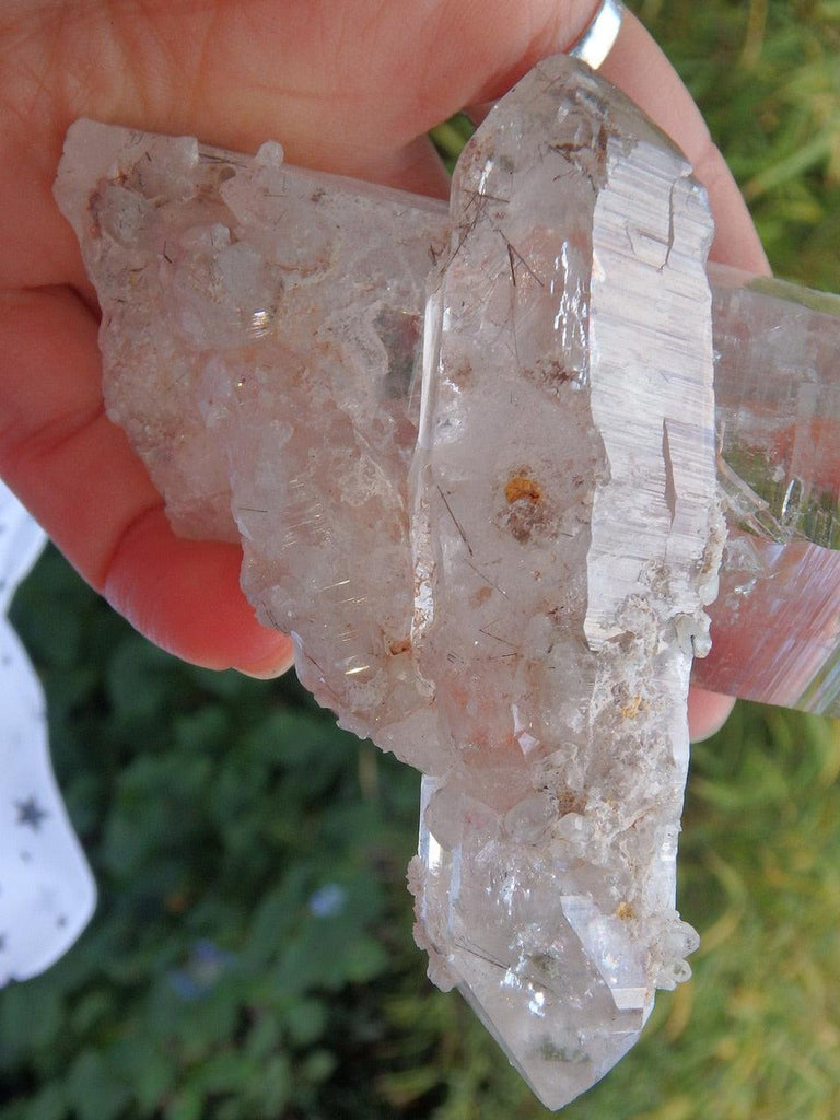 One of a Kind Large Rainbow Filled Himalayan Quartz With Intertwined DT Rutilated Point & Babies With Self Healing - Earth Family Crystals