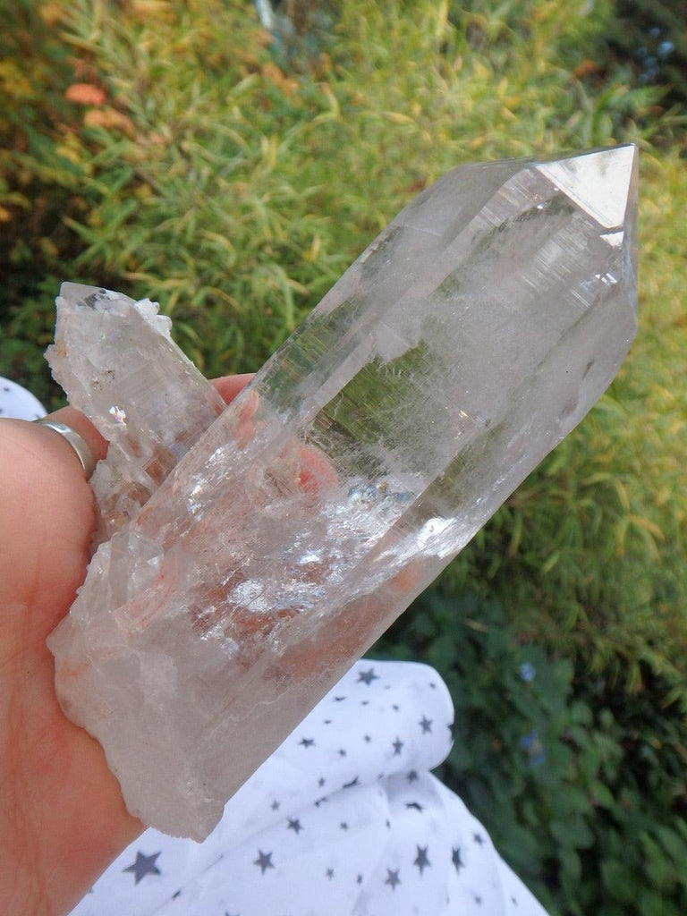 One of a Kind Large Rainbow Filled Himalayan Quartz With Intertwined DT Rutilated Point & Babies With Self Healing - Earth Family Crystals