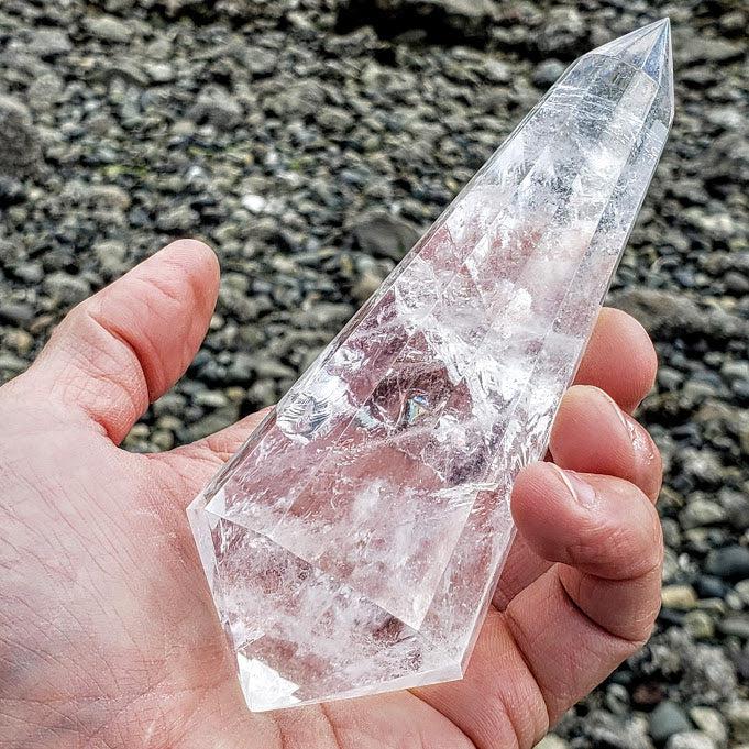 Large Chunky Clear Quartz Vogel Style Wand Carving - Earth Family Crystals