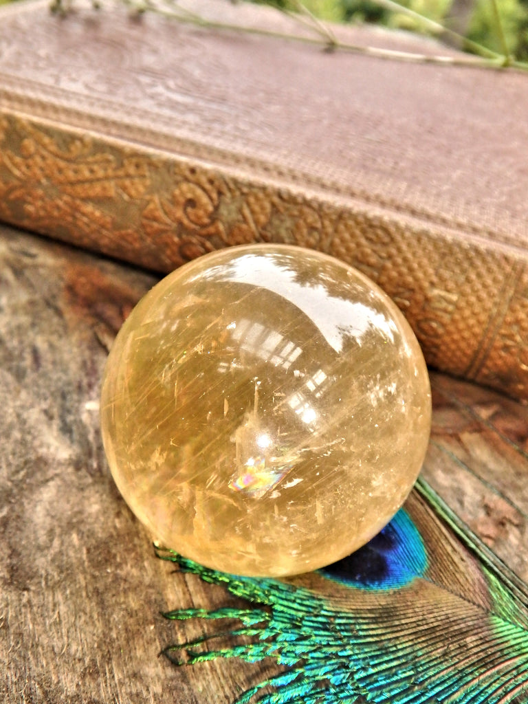 Optical Golden Orb Honey Calcite Sphere Carving 3 - Earth Family Crystals
