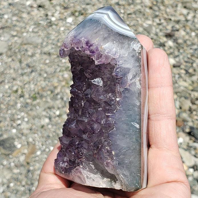 Pretty Lavender Purple Amethyst & Agate Standing Display Point Partially Polished From Uruguay - Earth Family Crystals