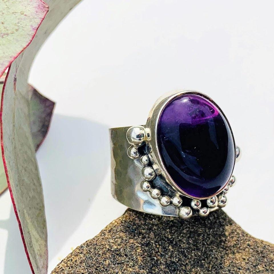 Mesmerizing Deep Purple Amethyst Sterling Silver Ring (Size 6) - Earth Family Crystals