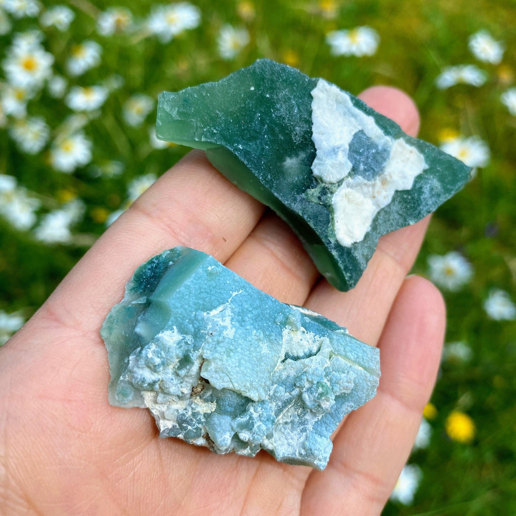 Set of 2~ Natural Green Chrome Chalcedony ( Mtorolite ) Specimen (Locality: Zambia) - Earth Family Crystals