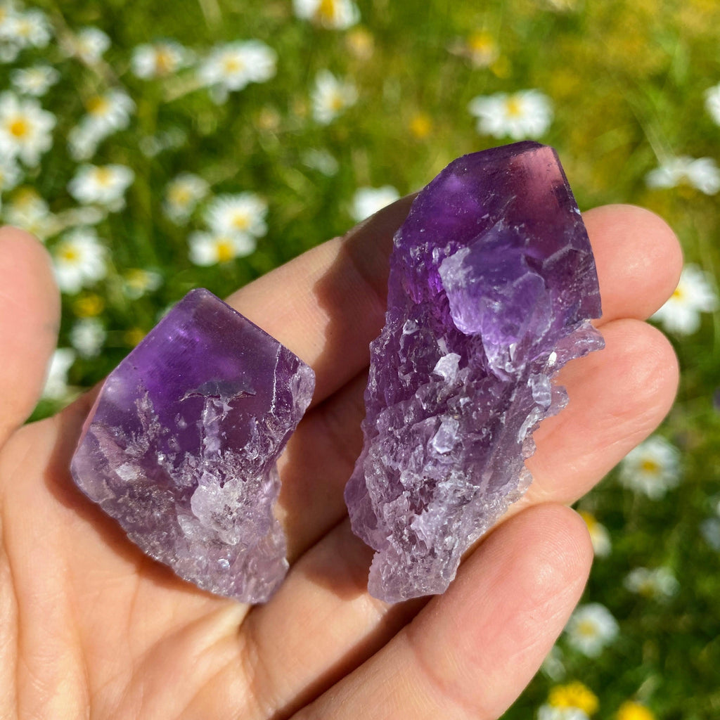 Set of 2~Unique Hydrothermal Etched Amethyst Points From Brazil - Earth Family Crystals