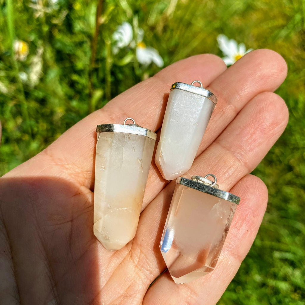 SPECIAL DEAL! One White & Red Angel Phantom Quartz Polished Pendant in Sterling Silver (Includes Silver Chain) - Earth Family Crystals