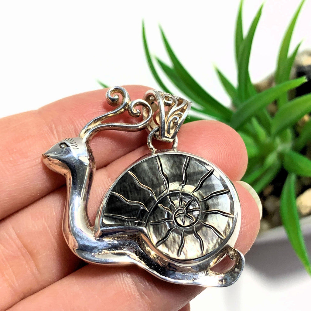 Black Pearl Snail Pendant in Sterling Silver (Includes Silver Chain) - Earth Family Crystals