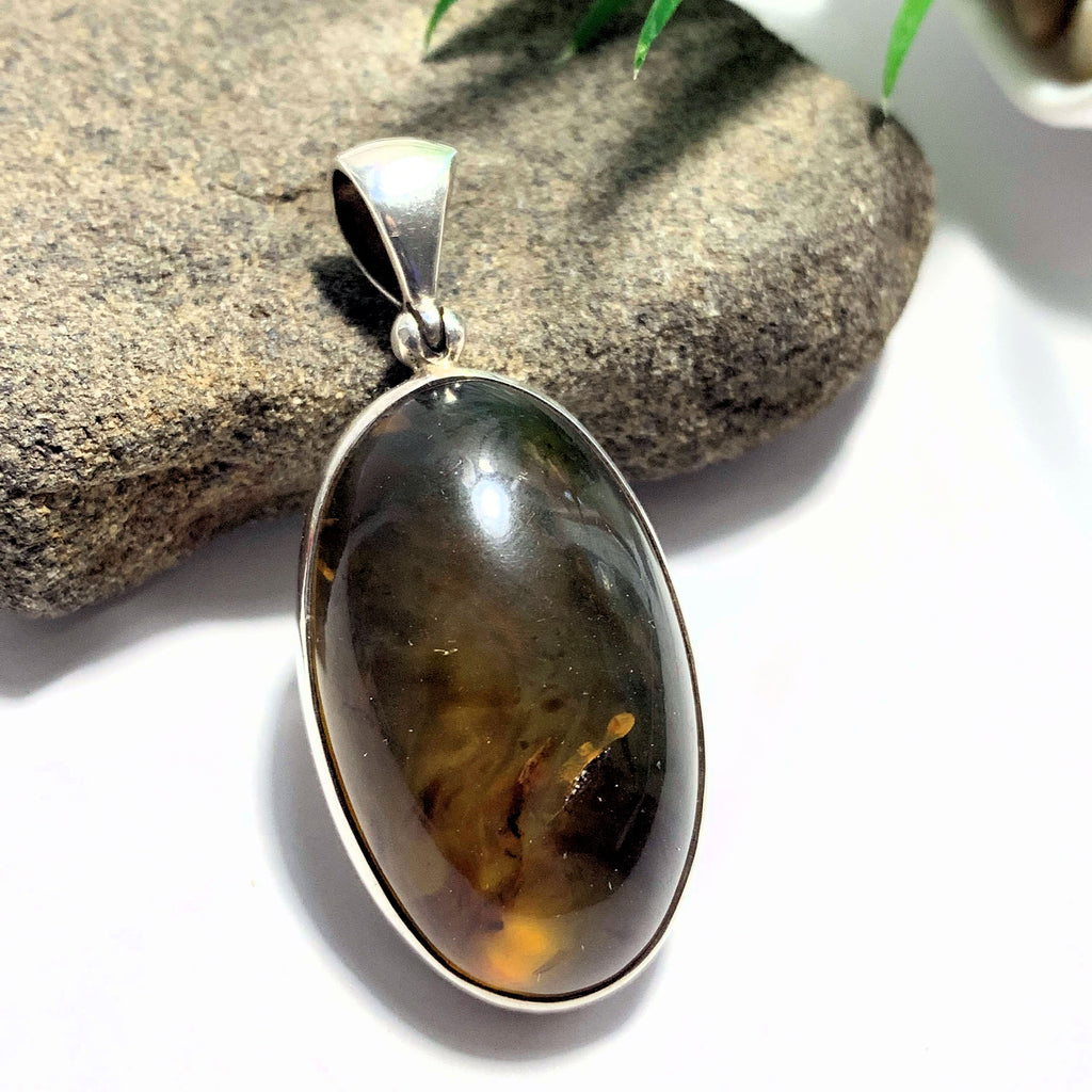 Sumatra Blue & Golden Amber  Pendant In Sterling Silver (Includes Silver Chain) REDUCED - Earth Family Crystals