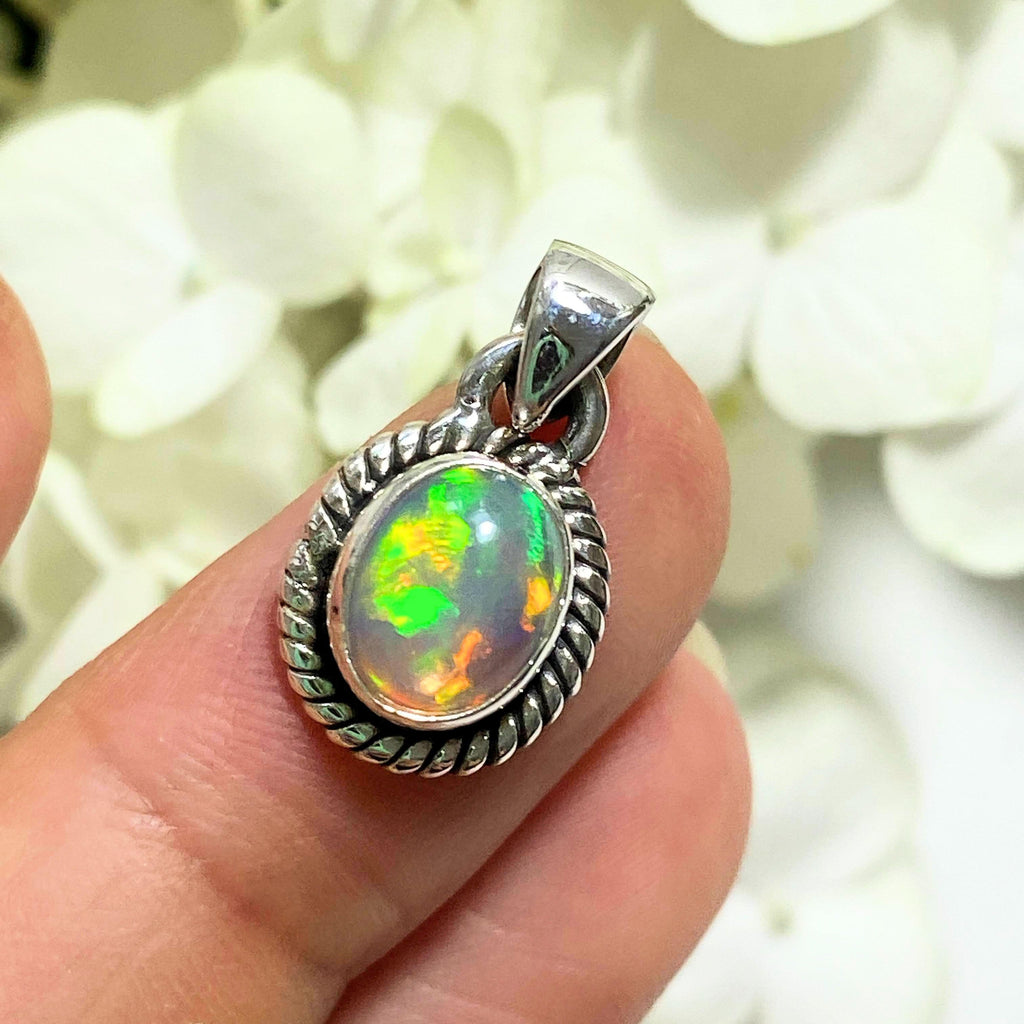 Flashy Ethiopian Opal Dainty Sterling Silver Pendant (Includes Silver Chain) #4 - Earth Family Crystals