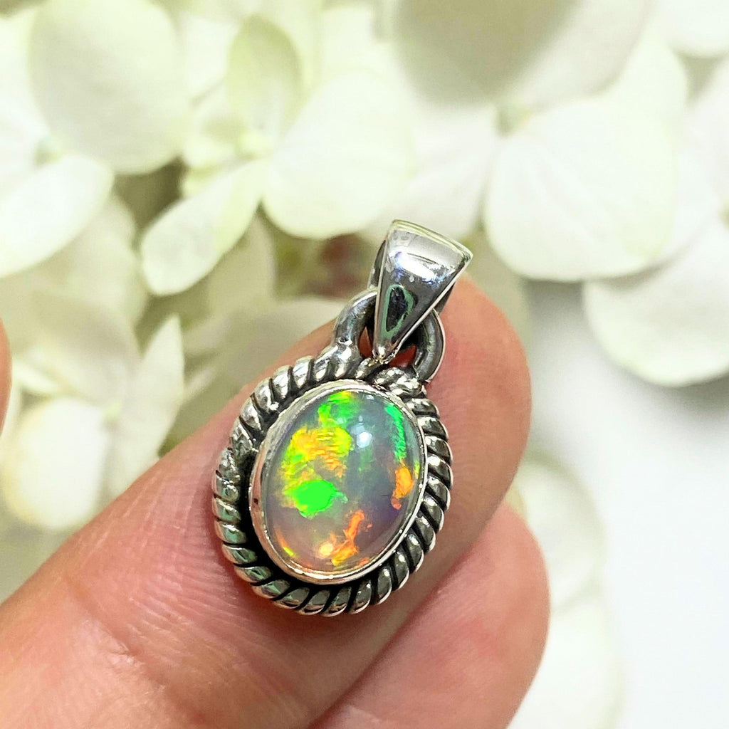 Flashy Ethiopian Opal Dainty Sterling Silver Pendant (Includes Silver Chain) #4 - Earth Family Crystals