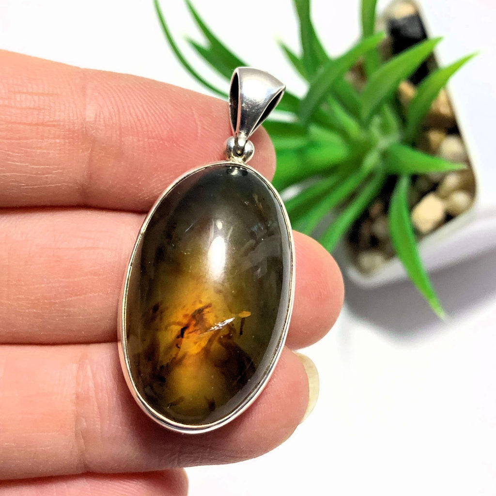 Sumatra Blue & Golden Amber  Pendant In Sterling Silver (Includes Silver Chain) REDUCED - Earth Family Crystals