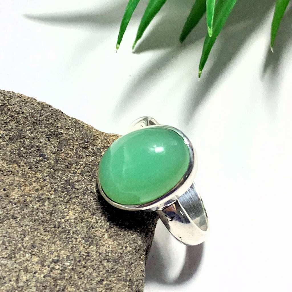 Apple Green Chrysoprase Sterling Silver Gemstone Ring (Size 10) - Earth Family Crystals
