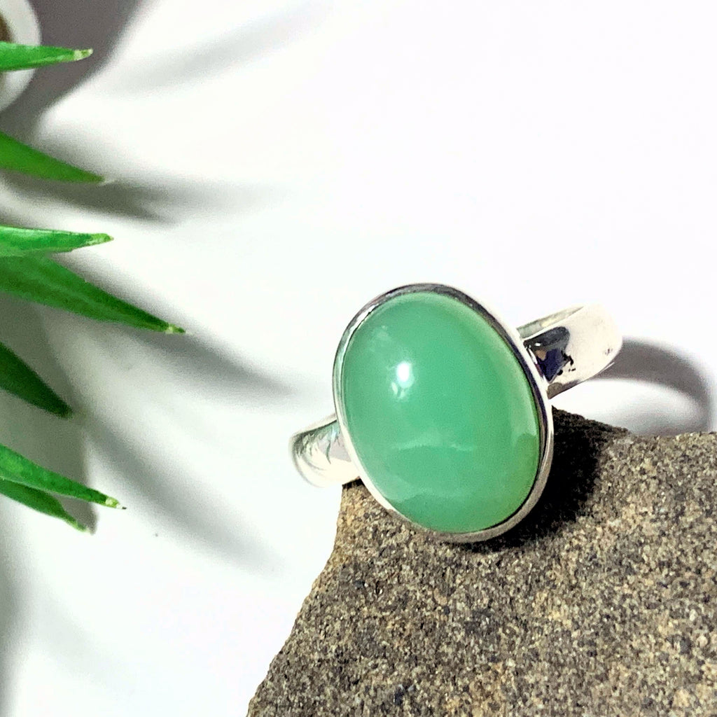 Apple Green Chrysoprase Sterling Silver Gemstone Ring (Size 10) - Earth Family Crystals
