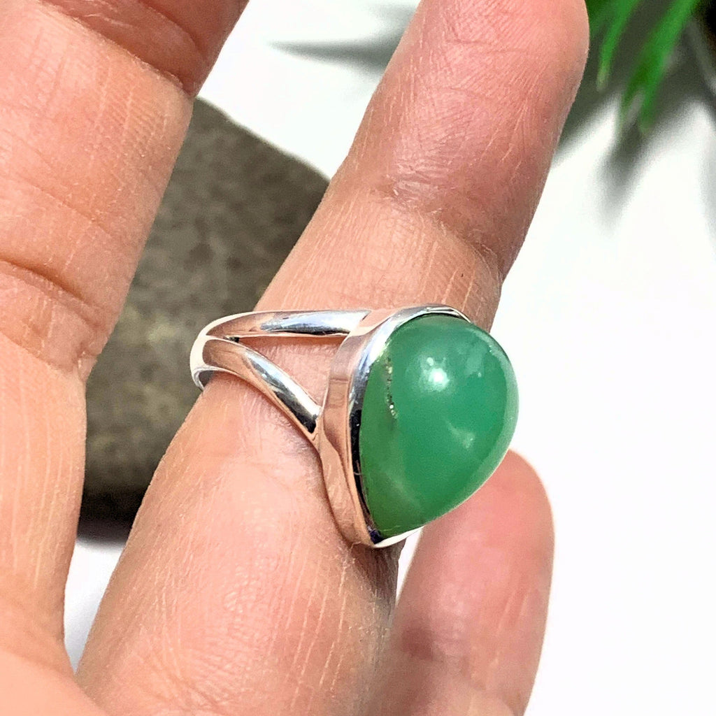 Apple Green Chrysoprase Sterling Silver Gemstone Ring (Size 7.5) - Earth Family Crystals
