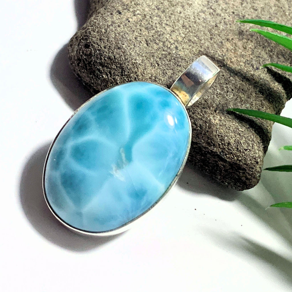 Deep Ocean Blue Larimar Large Sterling Silver Pendant (Includes Silver Chain) - Earth Family Crystals