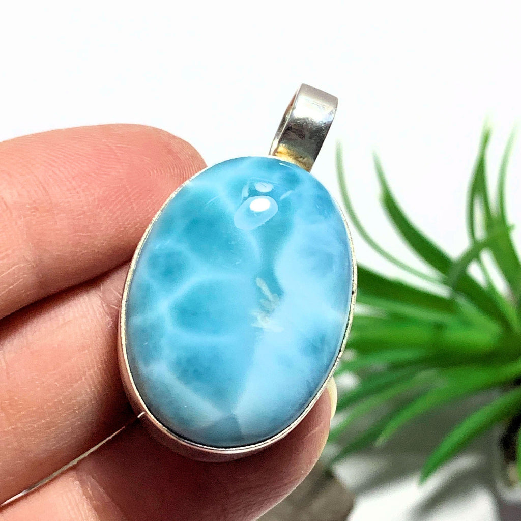 Deep Ocean Blue Larimar Large Sterling Silver Pendant (Includes Silver Chain) - Earth Family Crystals