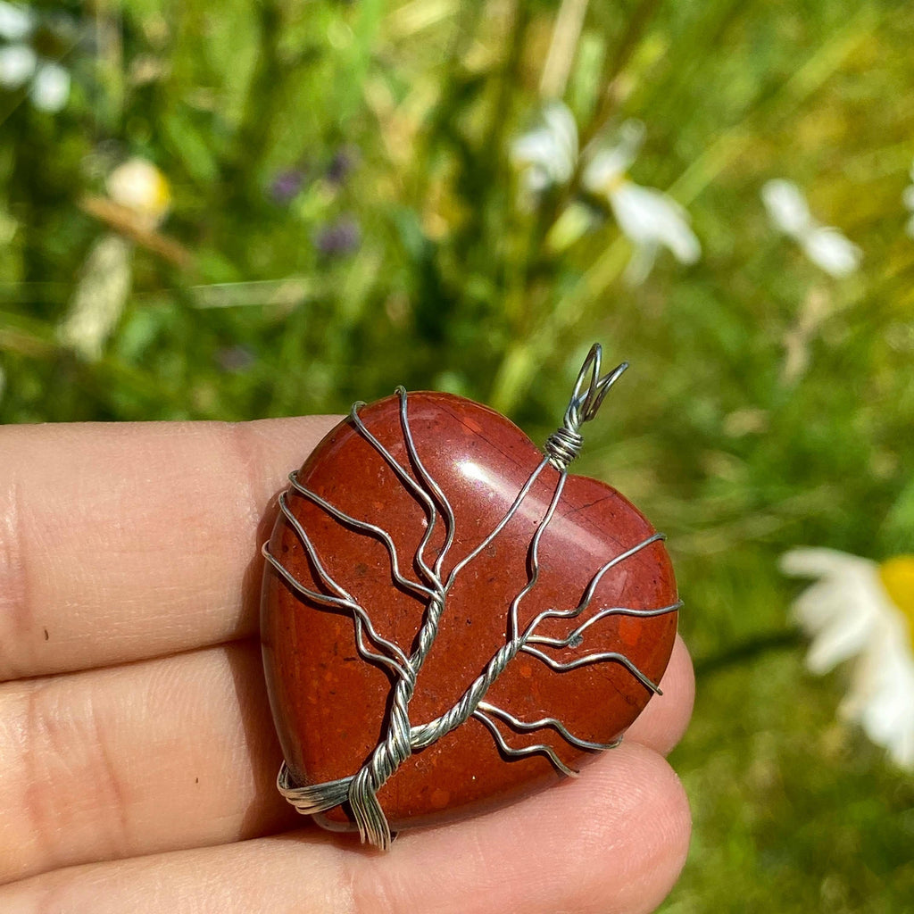 Red Jasper Heart Tree of Life Wire Wrapped Pendant (Includes Silver Chain) - Earth Family Crystals