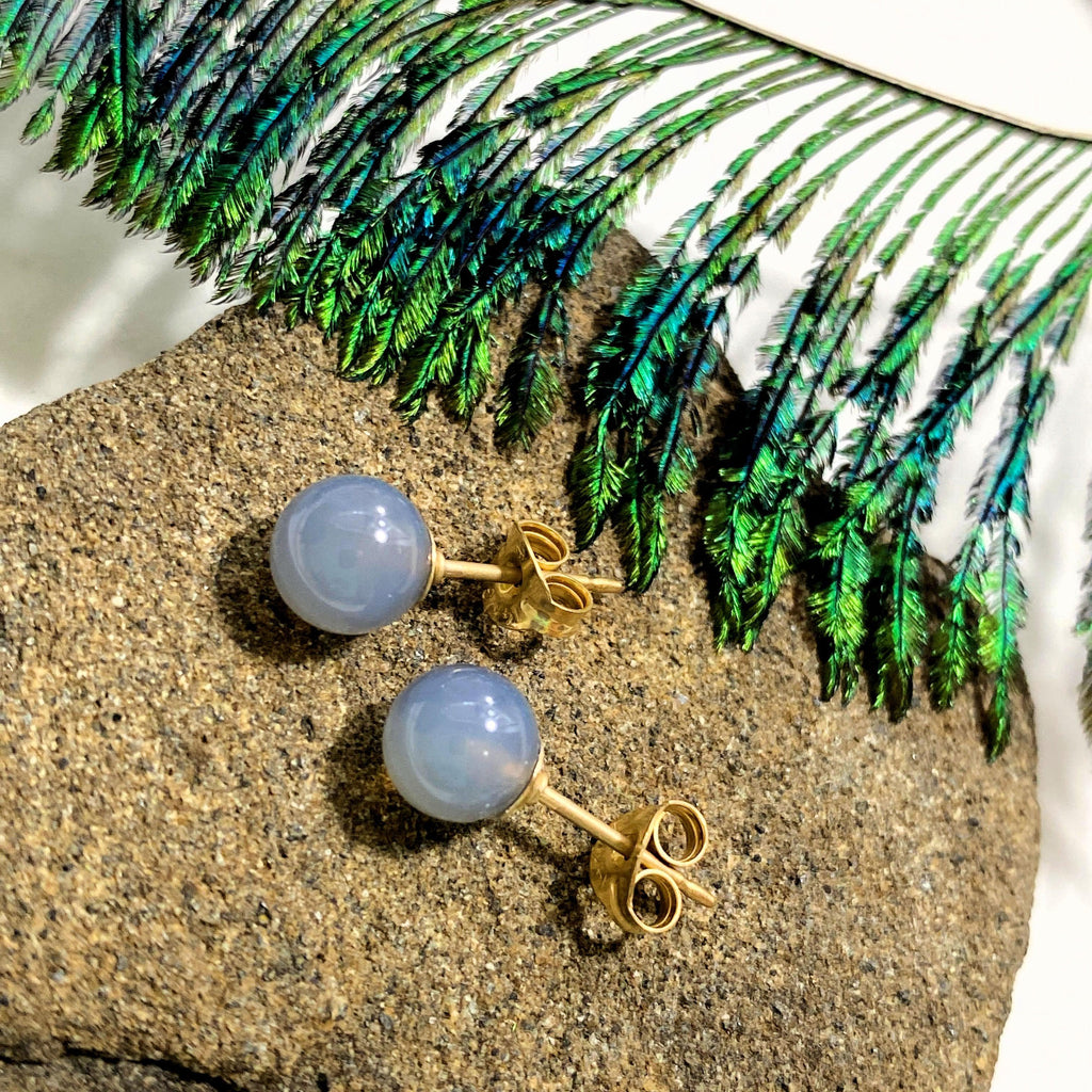 Blue Agate Stud Earrings in Gold - Earth Family Crystals