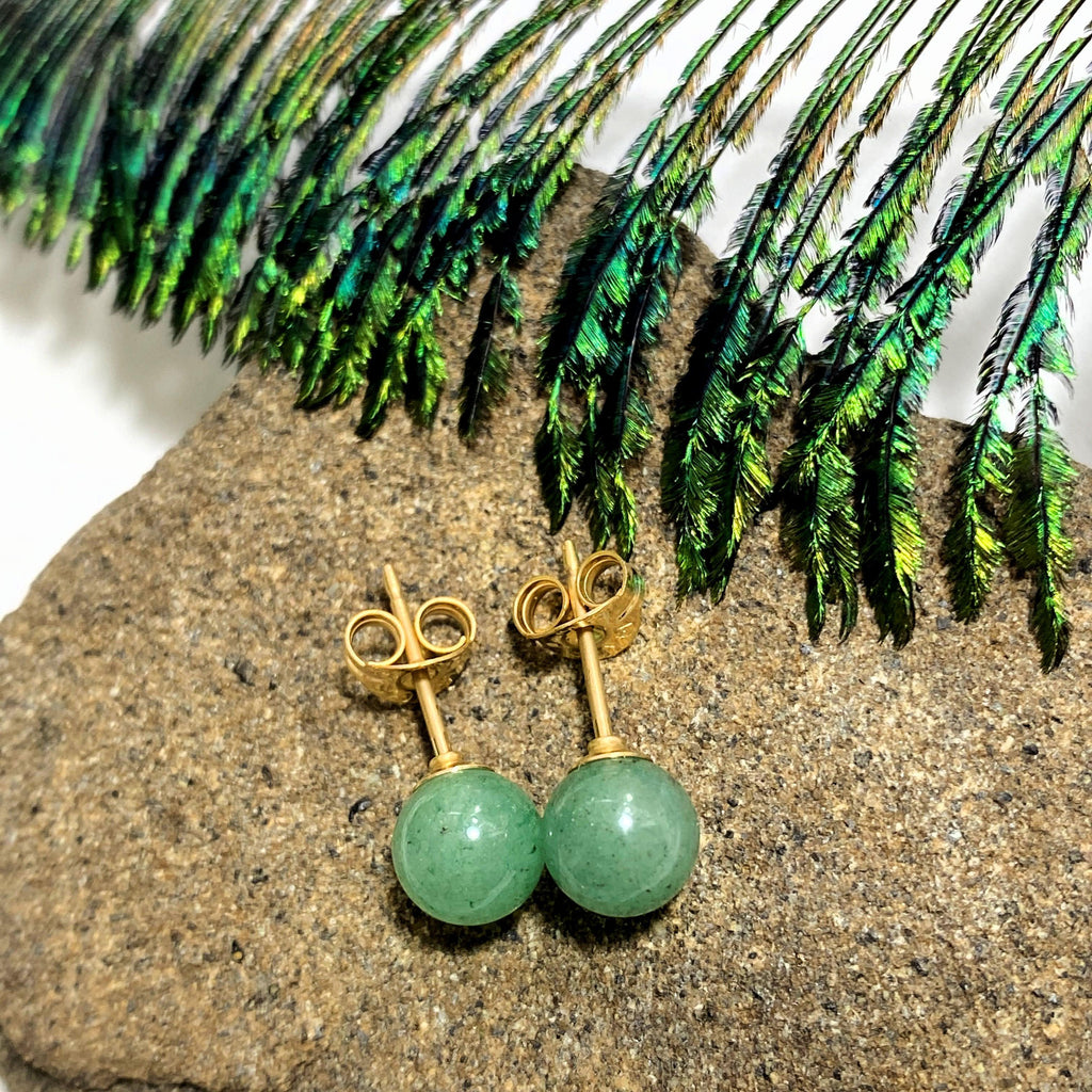 Green Aventurine Stud Earrings in Gold - Earth Family Crystals