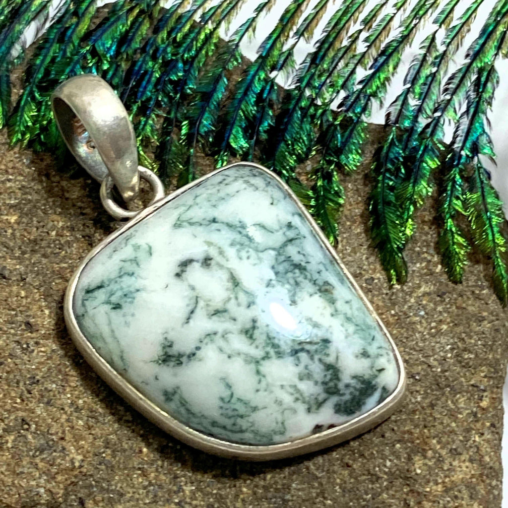 Moss Agate Pendant in Sterling Silver ( Includes Silver Chain) - Earth Family Crystals