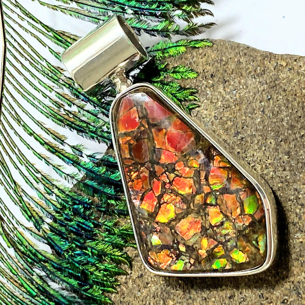 Flashy Genuine Ammolite Pendant in Sterling Silver (Includes Silver Chain) #3 - Earth Family Crystals