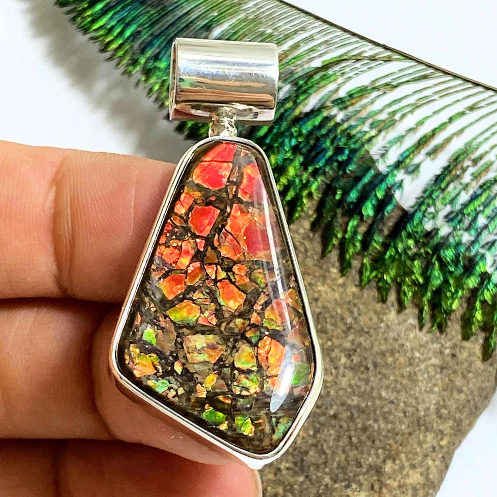 Flashy Genuine Ammolite Pendant in Sterling Silver (Includes Silver Chain) #3 - Earth Family Crystals