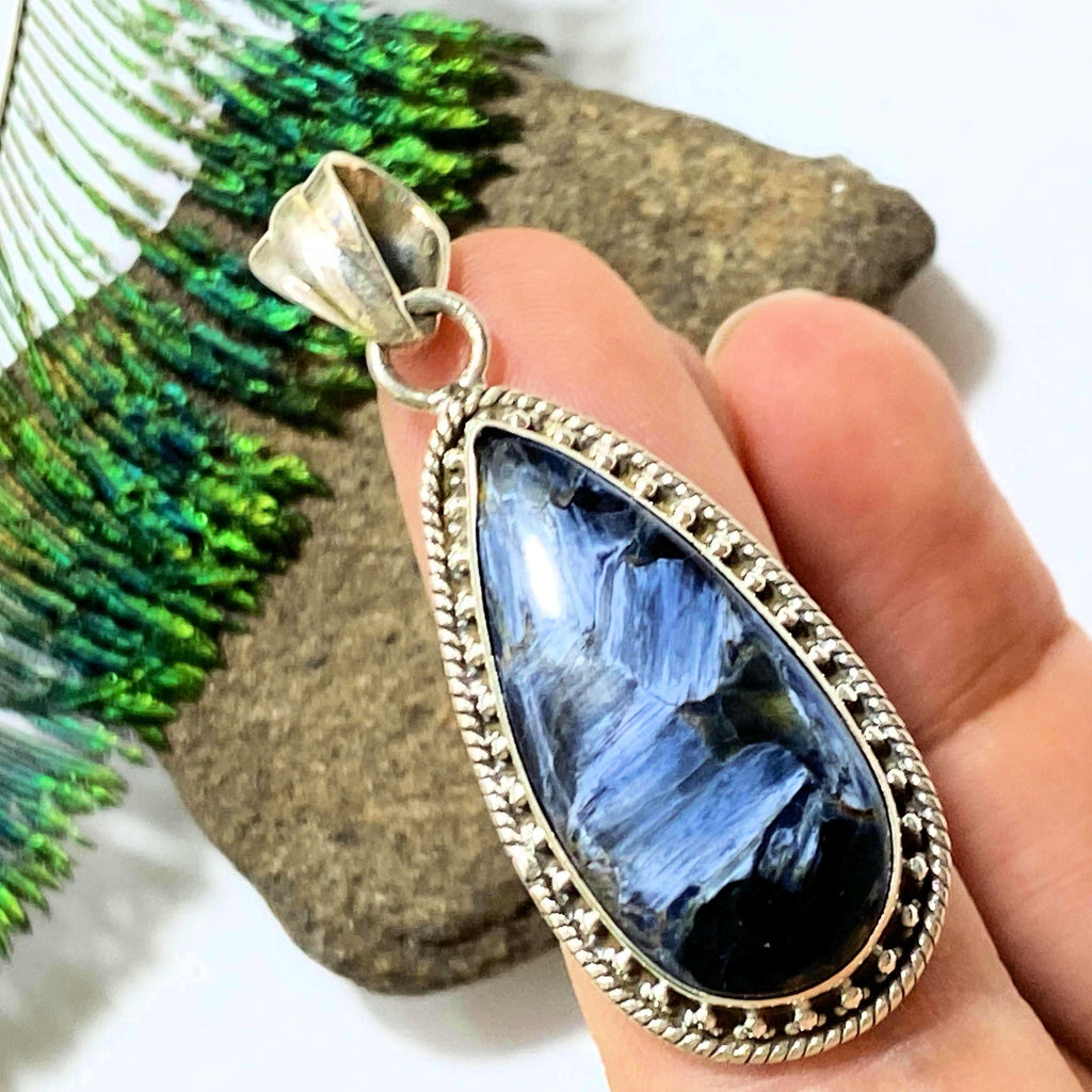 Pietersite Silky Blue Pendant in Sterling Silver (Includes Silver Chain) - Earth Family Crystals