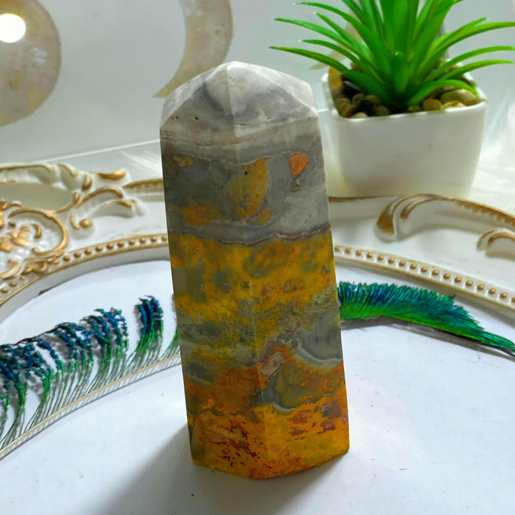XL Bumble Bee Jasper Partially Polished Standing Display Tower - Earth Family Crystals