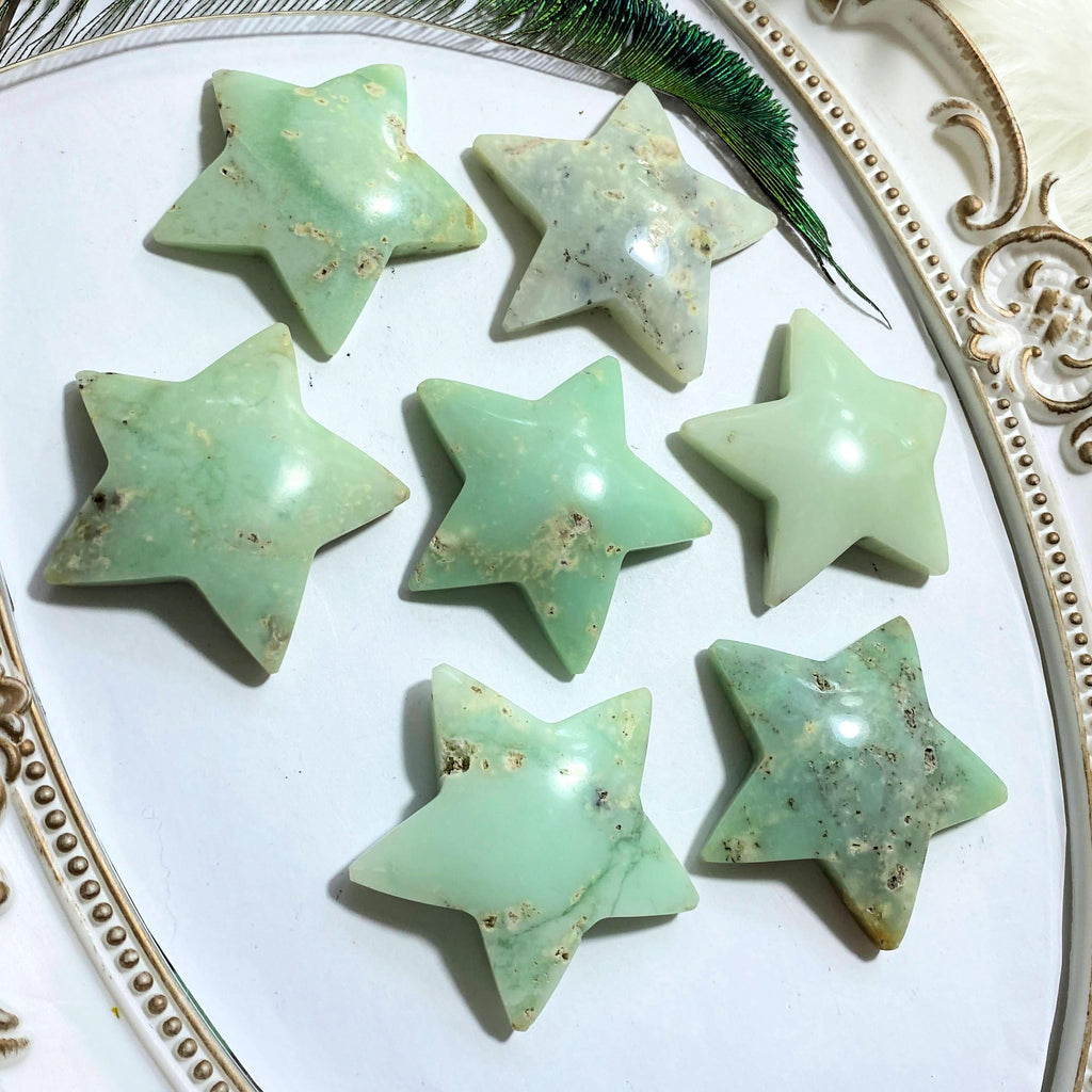 One Chrysoprase Partially Polished Star Carving - Earth Family Crystals