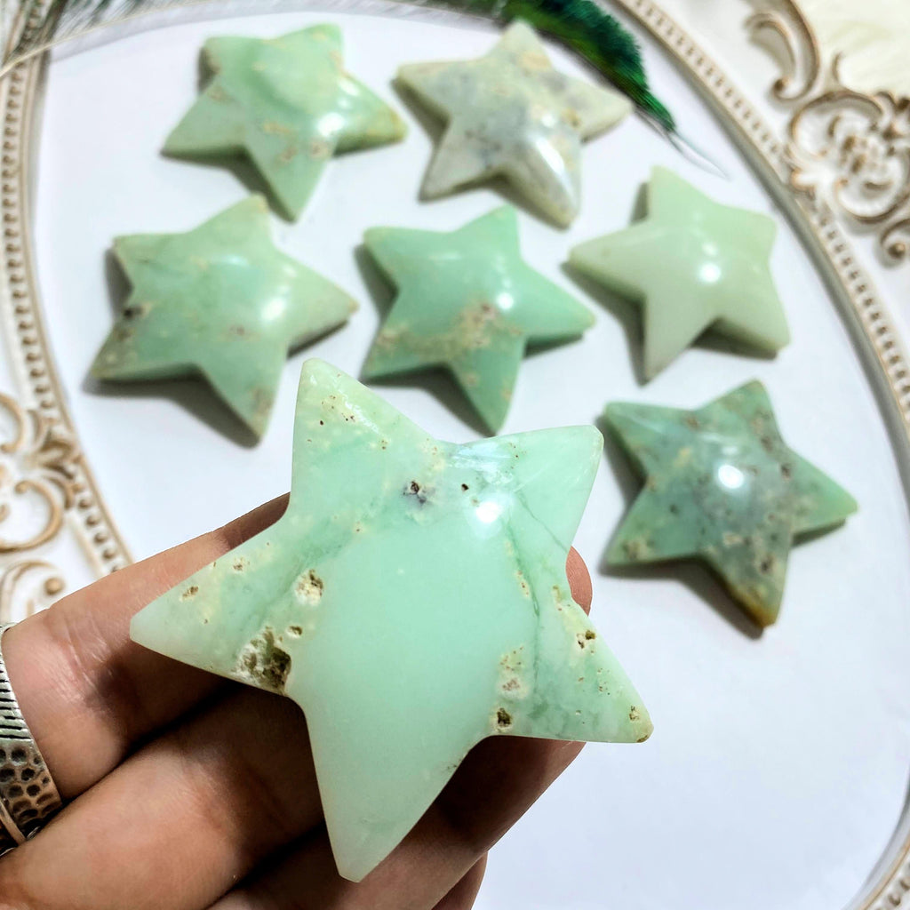 One Chrysoprase Partially Polished Star Carving - Earth Family Crystals