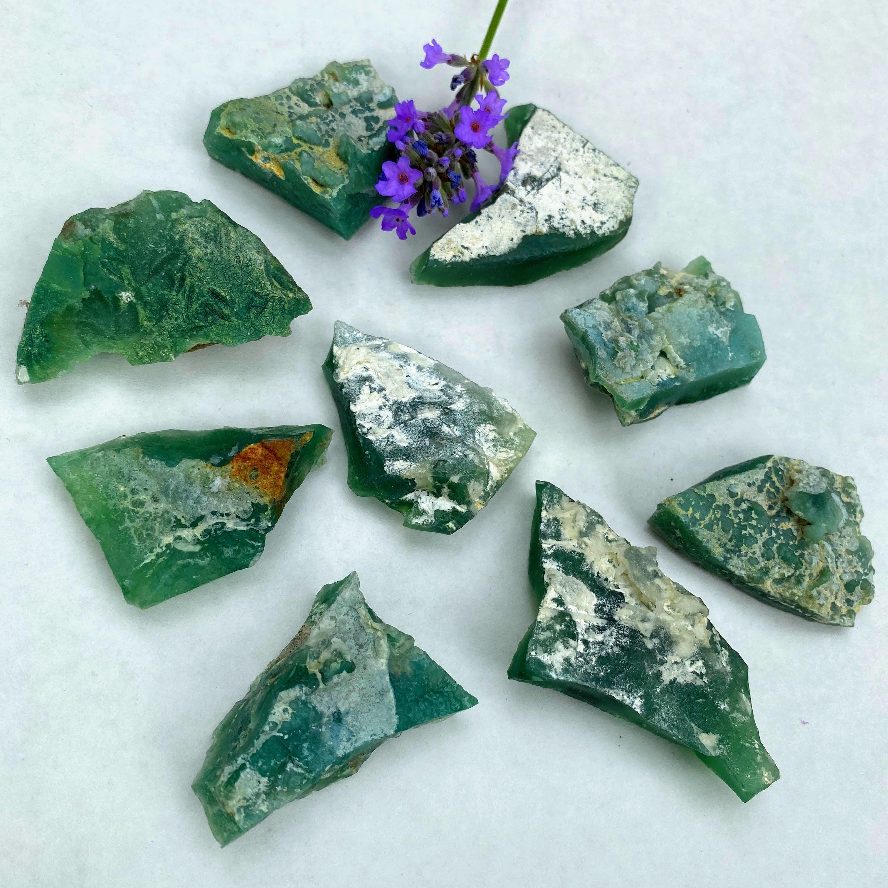 Set of 2~ Natural Green Chrome Chalcedony ( Mtorolite ) Specimen (Locality: Zambia) - Earth Family Crystals