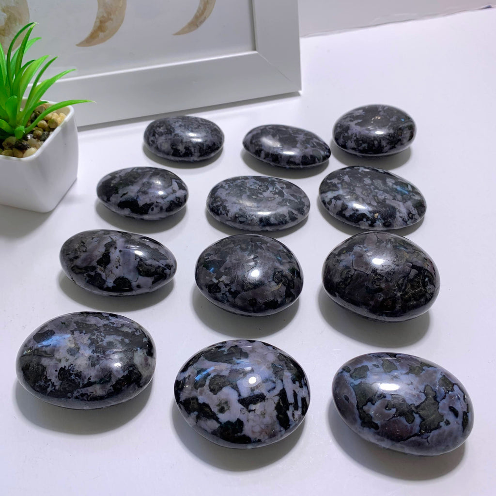 One Indigo Gabbro (Mystic Merlinite) Palm Stone - Earth Family Crystals