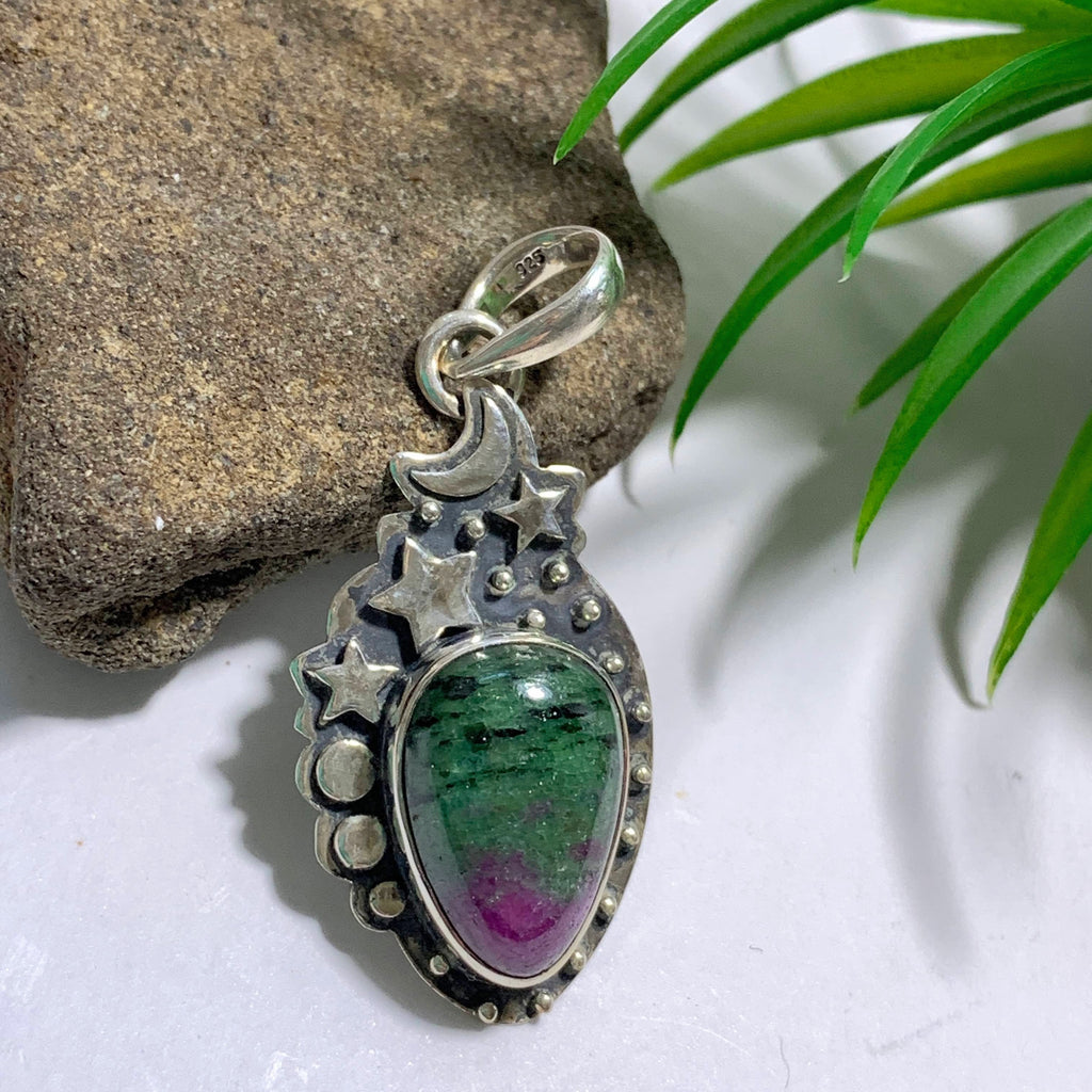 Ruby Zoisite Gemstone Sterling Silver Pendant (Includes Silver Chain) - Earth Family Crystals