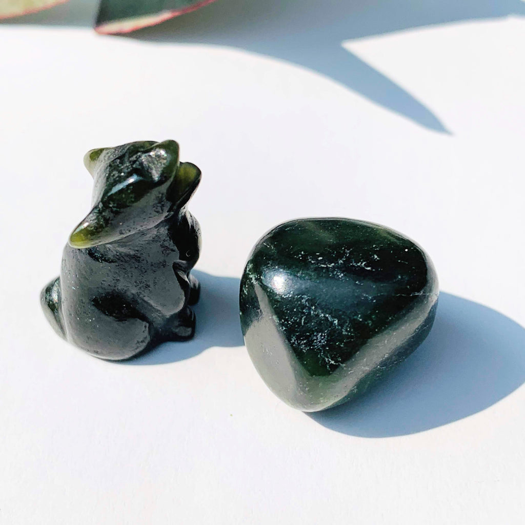Set of Green BC Jade Mini Coyote & Tumbled Stone - Earth Family Crystals