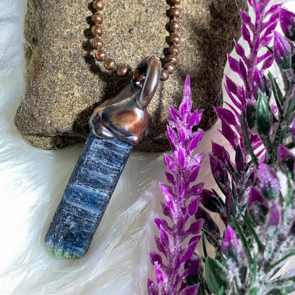 Universal Bridge~ Blue Kyanite & Fuchsite Ooak Handmade Copper Necklace (23 inch chain) - Earth Family Crystals