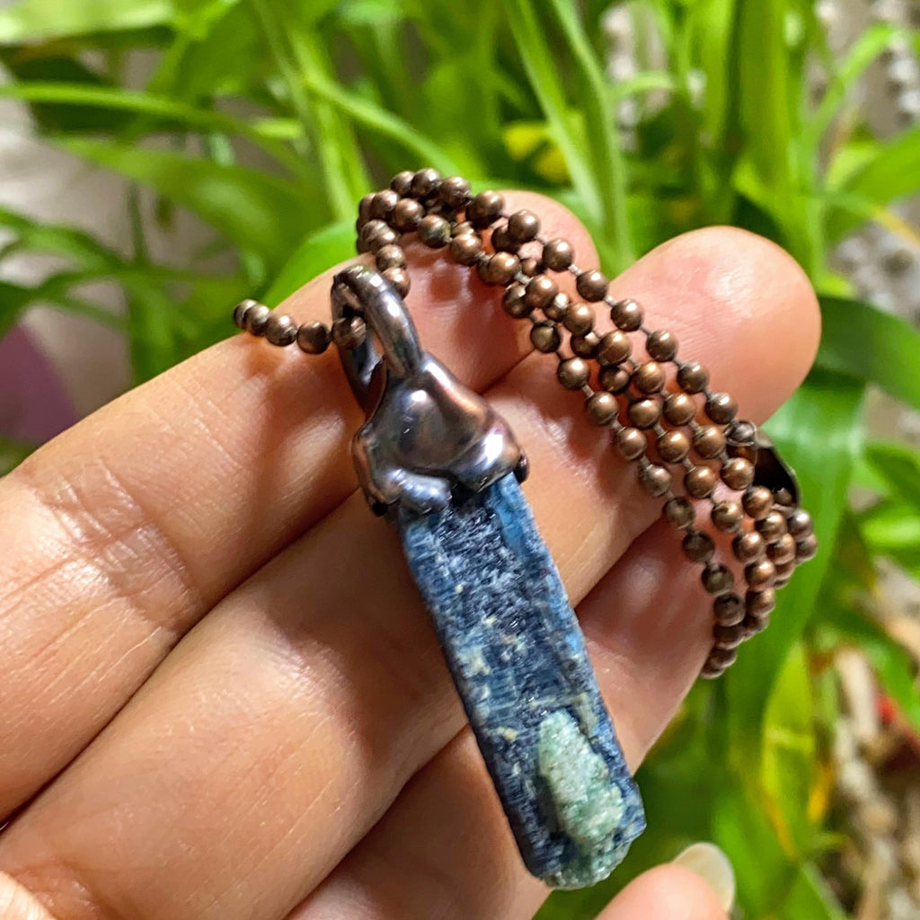Universal Bridge~ Blue Kyanite & Fuchsite Ooak Handmade Copper Necklace (23 inch chain) - Earth Family Crystals