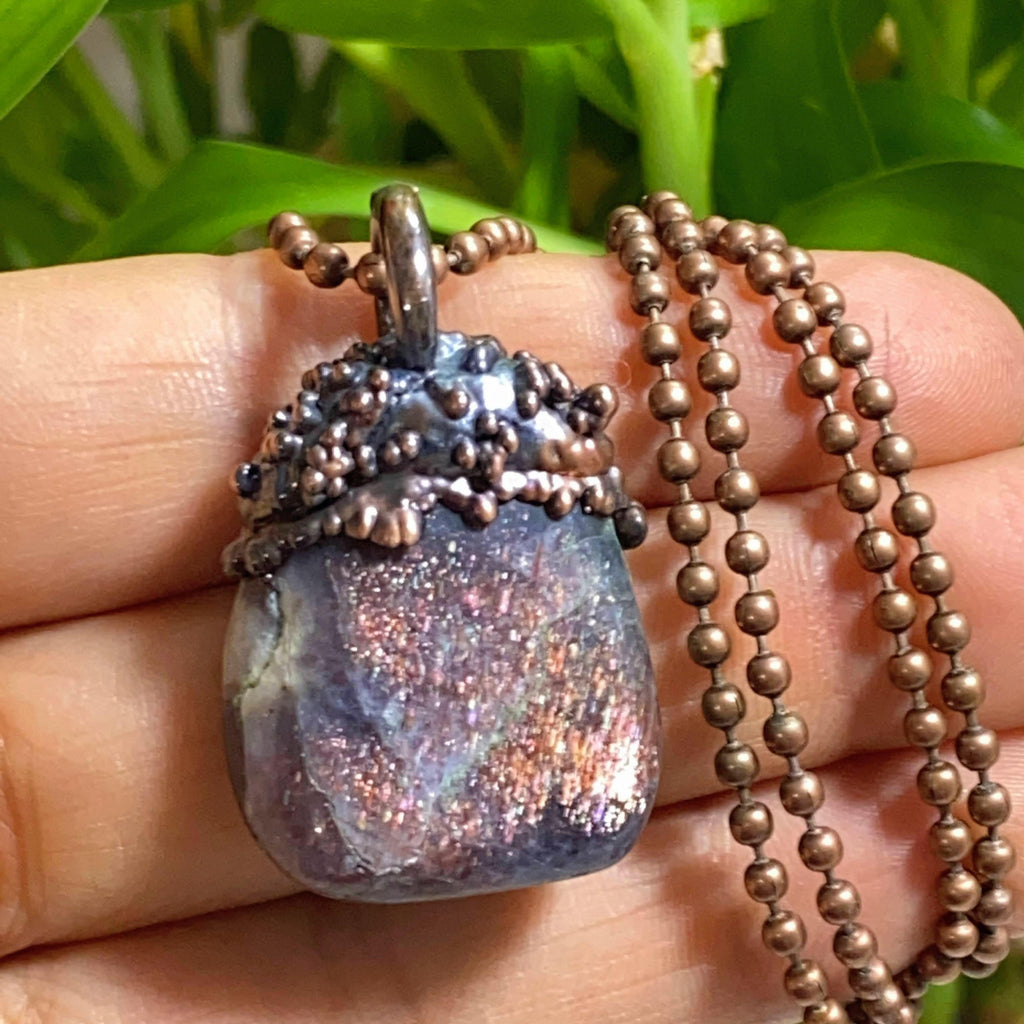 Inner Shimmer ~ Iolite & Sunstone Ooak Handmade Copper Necklace (23" chain) - Earth Family Crystals