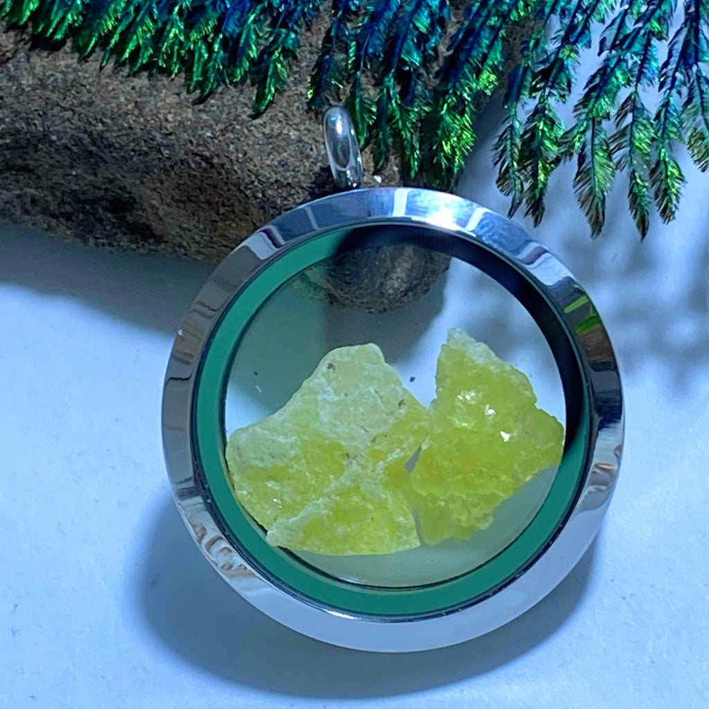 Natural Floating Brucite Crystals in Locket Stainless Steel Pendant (Includes Silver Chain) - Earth Family Crystals